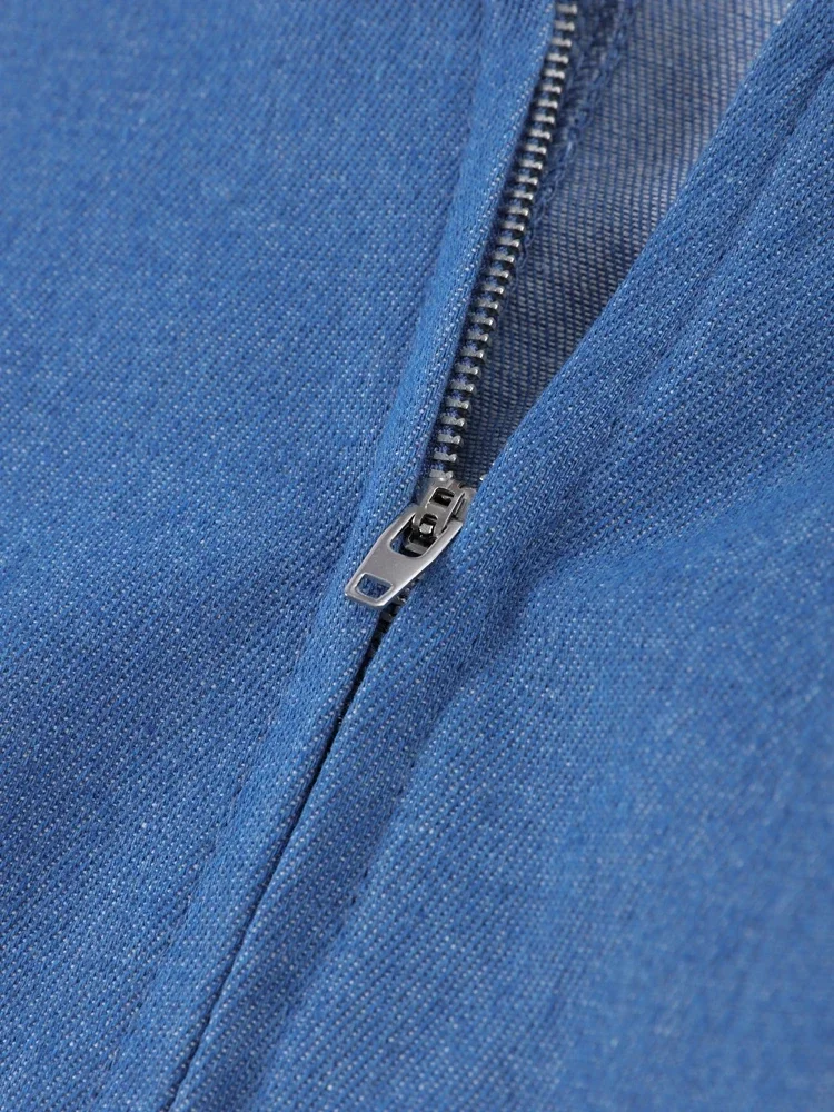 백리스 레이스업 데님 드레스 여성 우아한 O넥 민소매 하이웨이스트 플리츠 A라인 드레스 여성 여름 신상 시크 로브