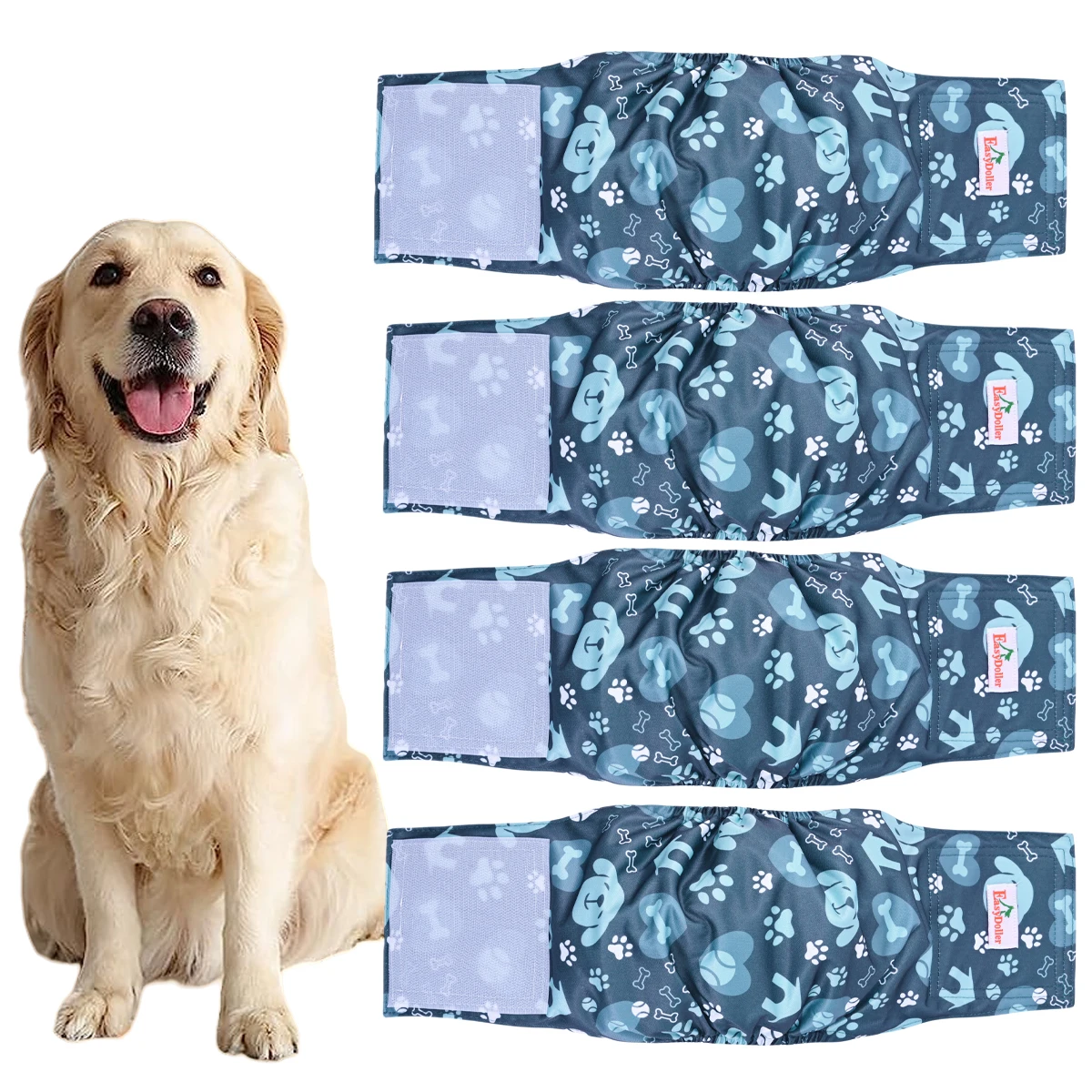 Pañal lavable para perro, pañal reutilizable con banda para el vientre, pantalones sanitarios fisiológicos para incontinencia y entrenamiento, 4 piezas