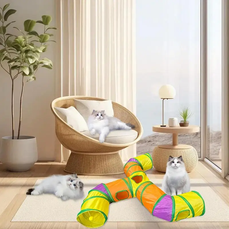 Cat Tunnels For Indoor Cats Pet Toys Folding Rainbow Tunnels For Cats 3-Way Cat Tunnels For Indoor Interactive Toy Maze Cat