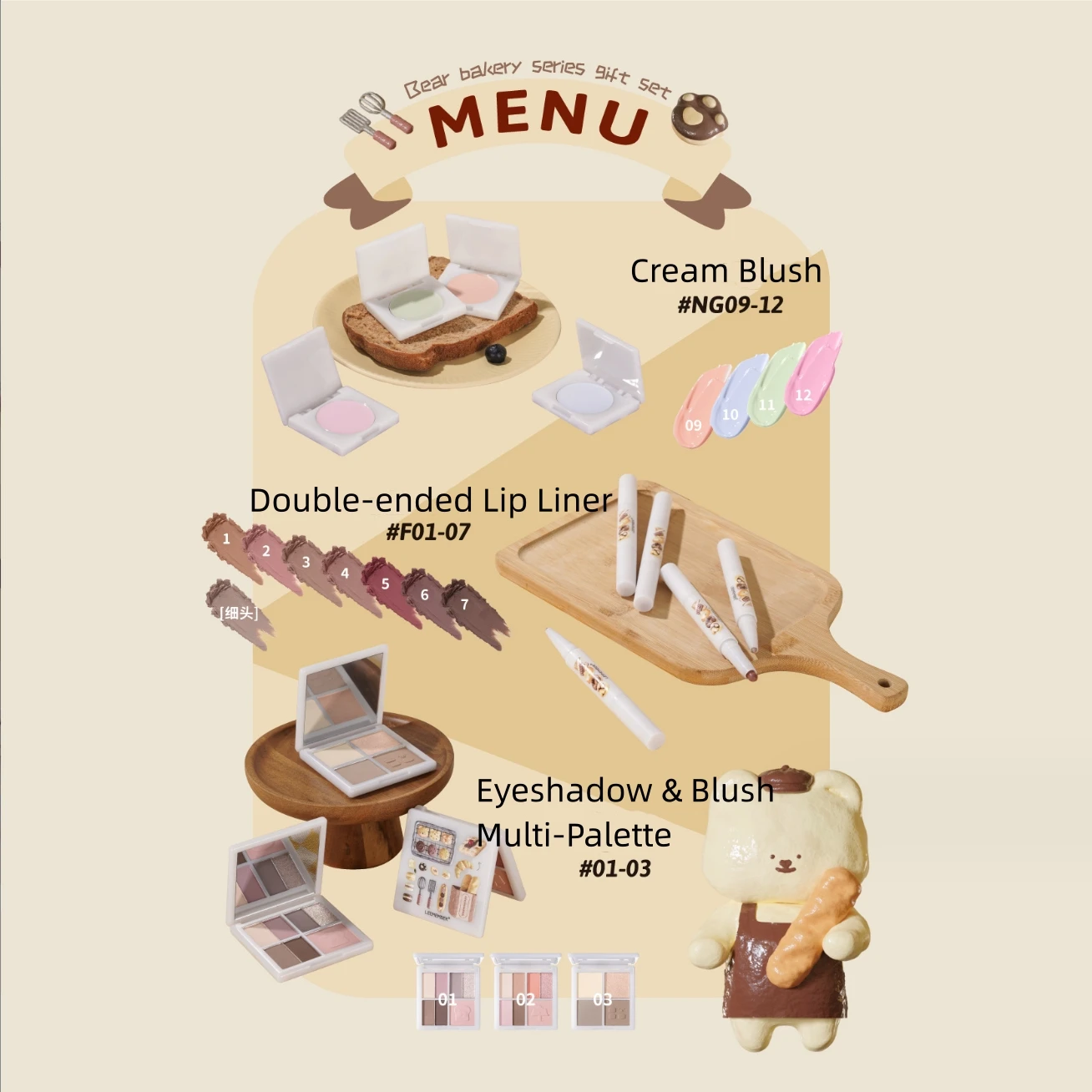 LEEMEMBER Lip Liner Bear Bakery Collection Kredka do ust Naturalne krycie i zmiana koloru ust Dwustronny makijaż ust