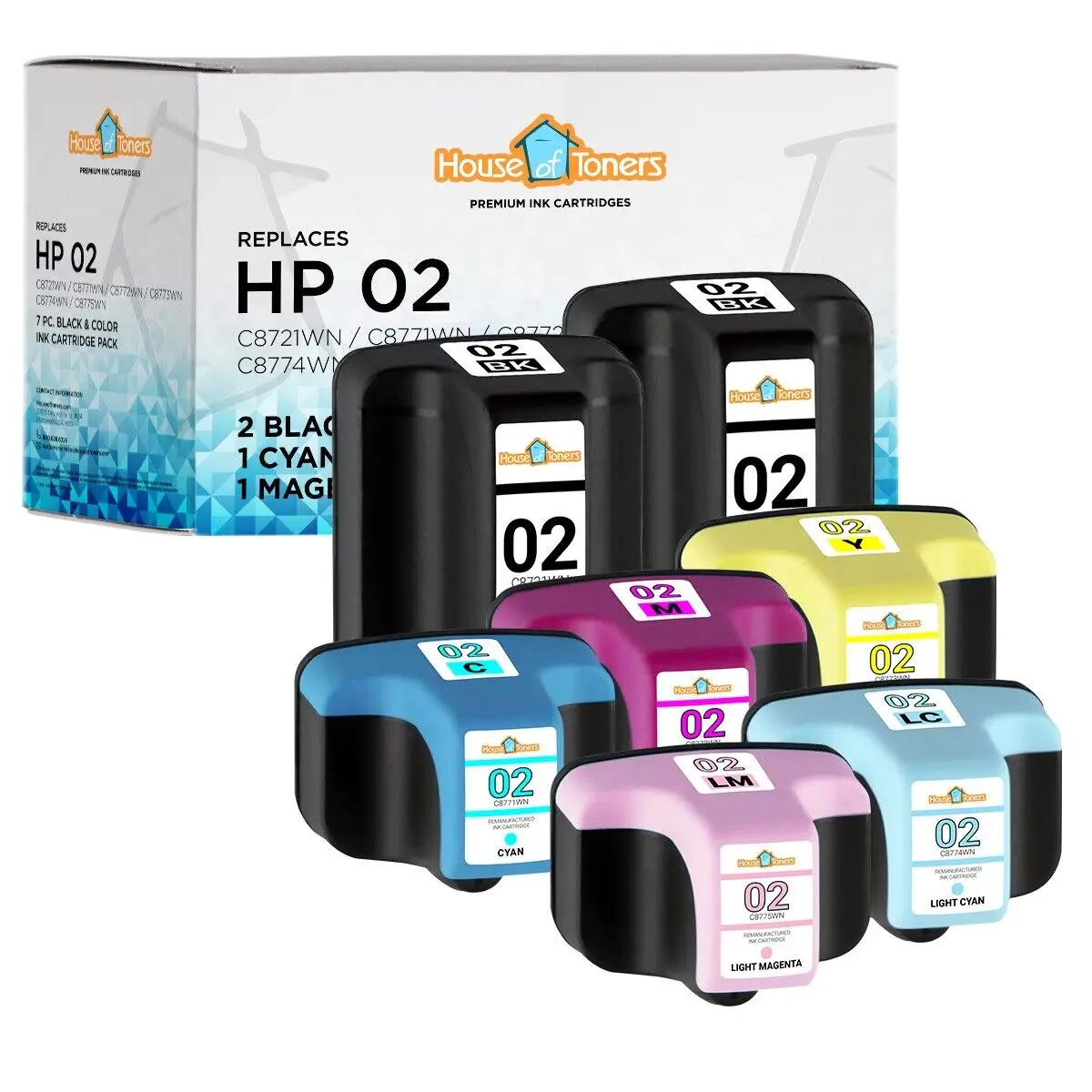 Cartucho de tinta para impresora HP 02, 7 l, Color BLK, Photosmart C5180 C728