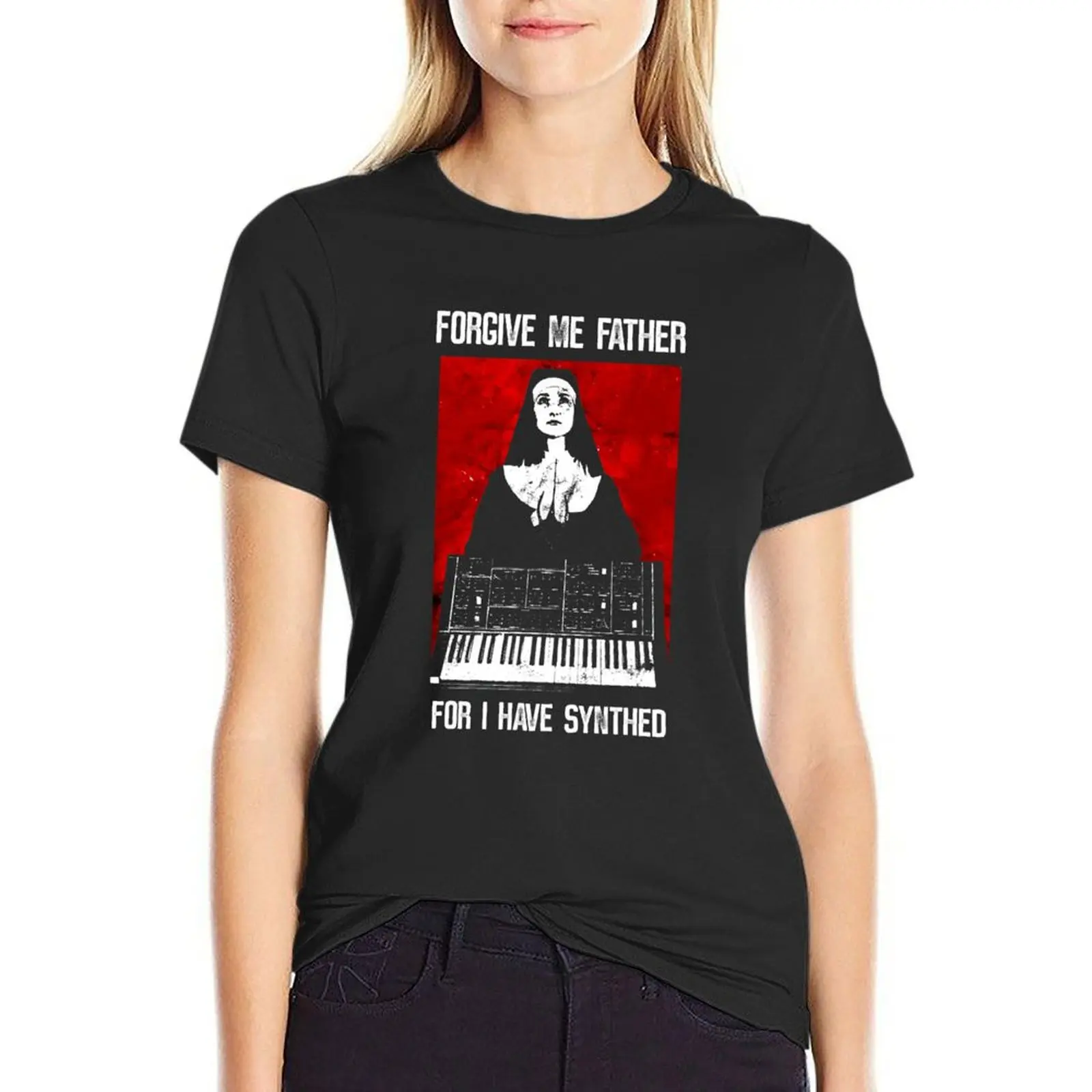 

Forgive me Father i have Synthed - футболка Techno Rave, эстетичная одежда, летняя одежда, женская одежда, модная женская блузка 2025