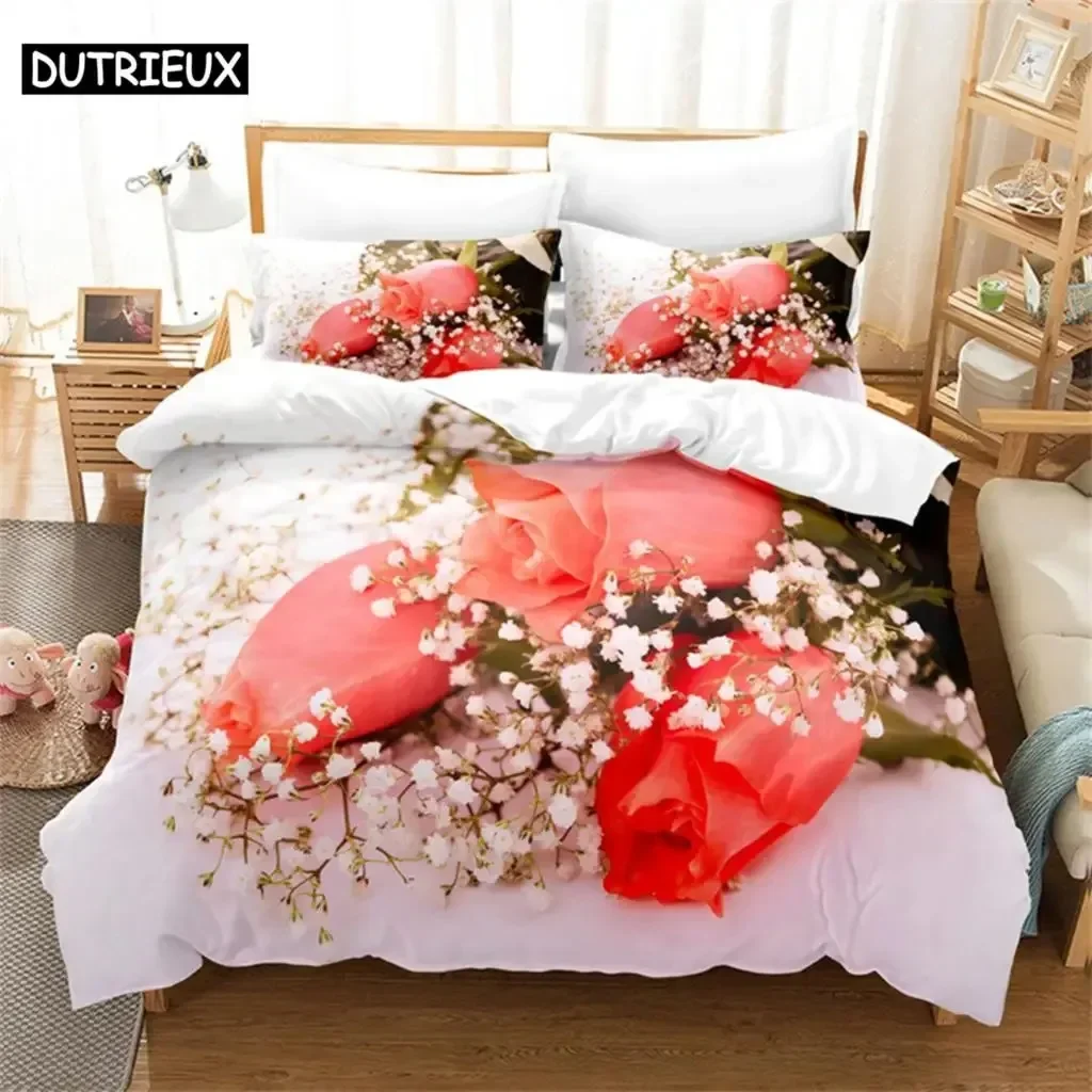 

Fresh Rose Queen Comfortable Duvet Quilt Cover Pillowcase Bedding Set Children Bedroom Decoration Home Textile