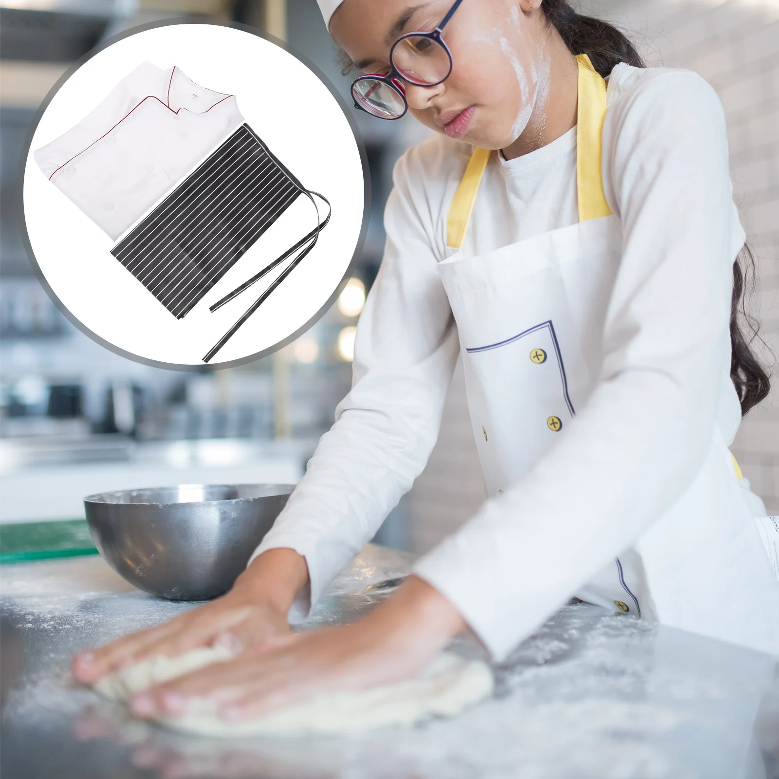 Manteau de Chef respirant à manches courtes, tablier, uniforme de cuisine, veste de cuisine résistante à l'huile et aux éclaboussures avec poche, 1 ensemble
