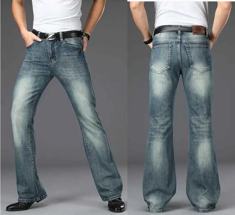 Male Bell Bottom Denim Trousers Boot Cut Jeans Men's Wide Leg Jeans Casual Business Flares Pants