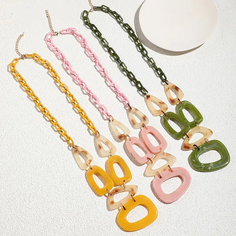 Trendy Colorful Pendant Necklaces for Women Korea Fashion Acrylic Chain Long Necklaces for Girls 2023 Bohemian Jewelry Necklace