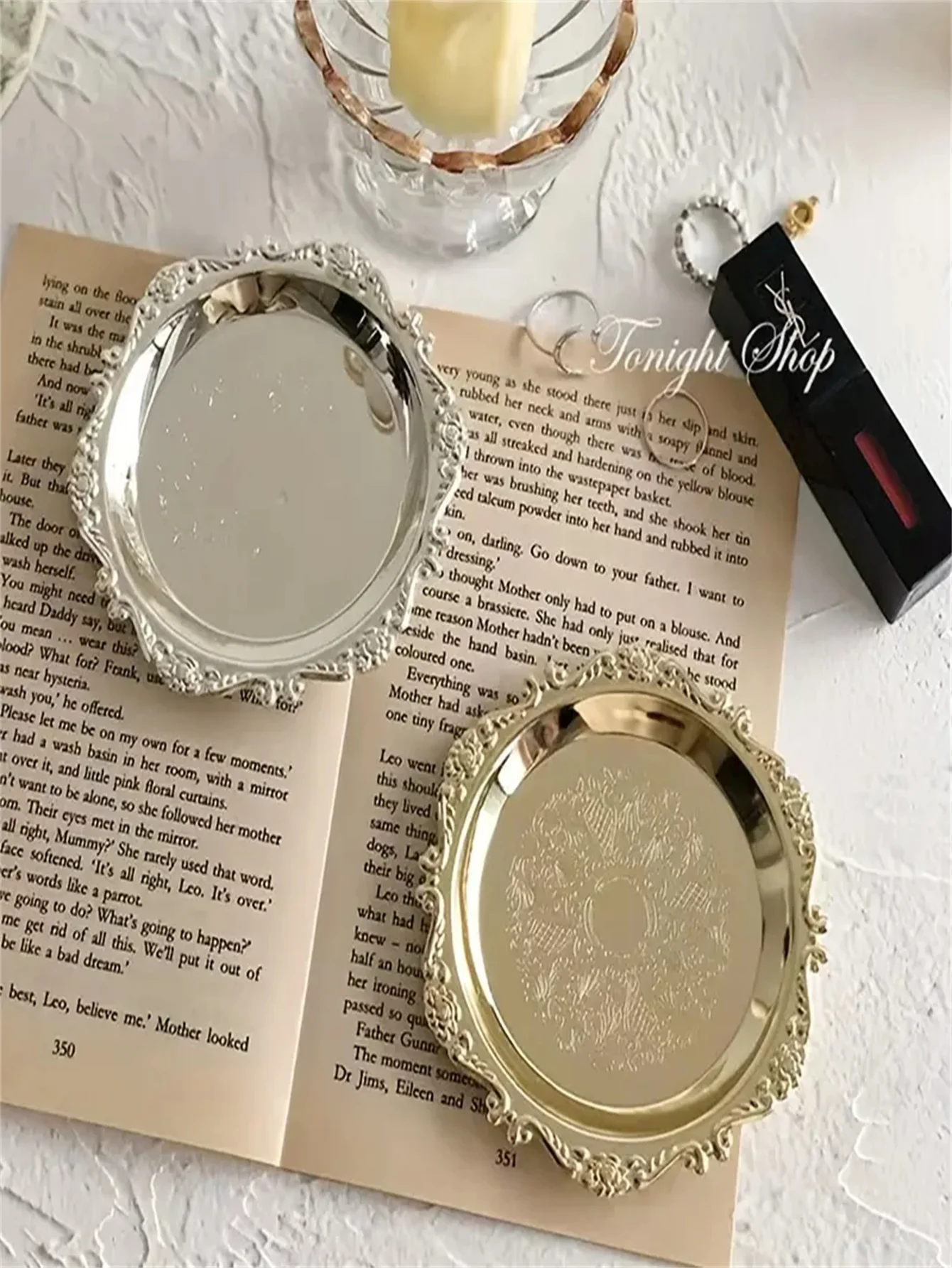 1 Stück Metall Vintage Aufbewahrungsteller, zarte kleine Schale, Schmucktablett, Dessertteller, Kerzentablett, Desktop-Waschtischtablett