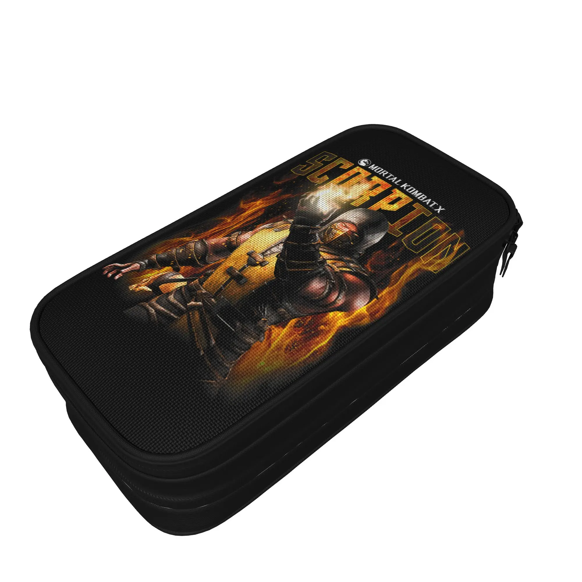 Estojo de lápis clássico Mortal Kombat Scorpion Flames, caixa de lápis para estudantes, bolsa de lápis, material escolar, artigos de papelaria com zíper
