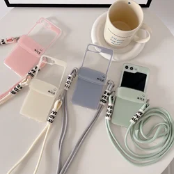 for Samsung Galaxy Z Flip 5 4 3 Lanyard Clear Smile Hard Korea