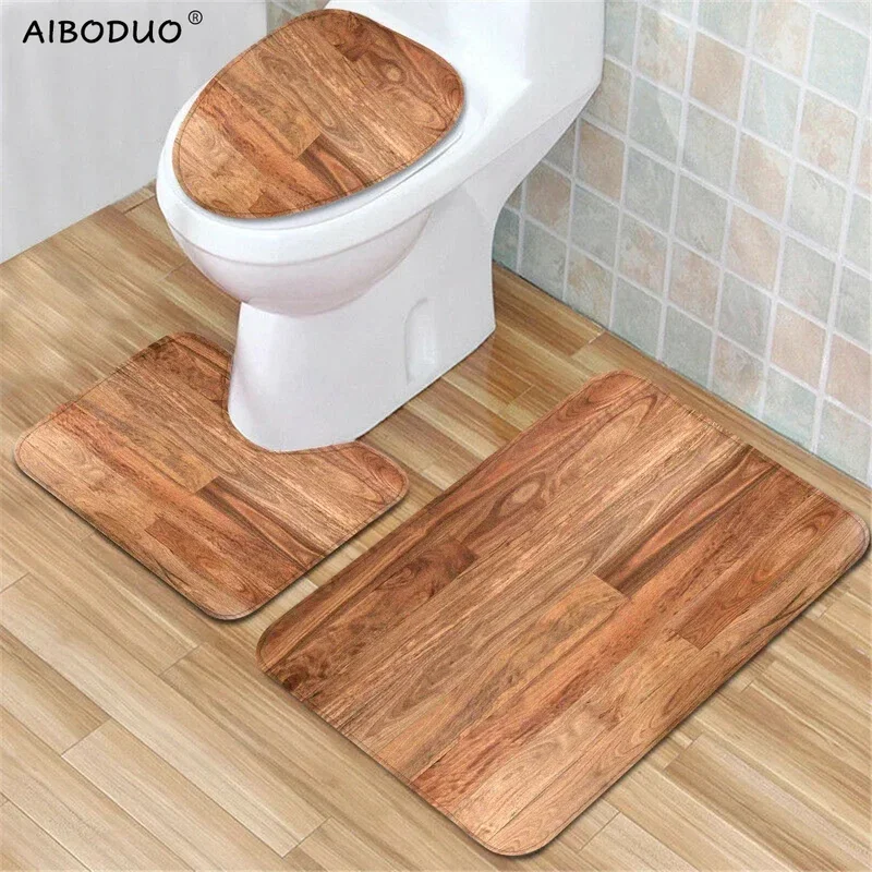 Floor Rug Wood Texture Board Bathroom Accessories Toilet Decorate Carpet in The Bedroom Bath Mat Set Nonslip Kitchen Pad 40x60cm