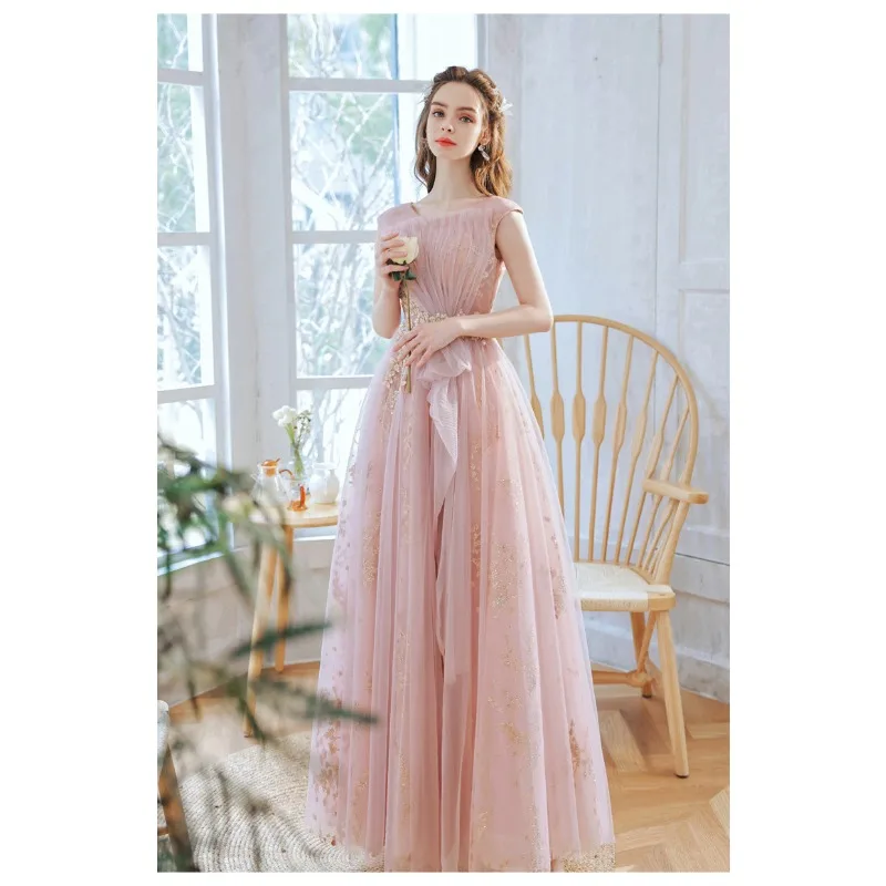 Robe de soirée en maille brodée pour femmes, à reflets, à la mode, Slim, élégante, longue, pour Banquet, usage quotidien, rose, nouvelle collection 2026