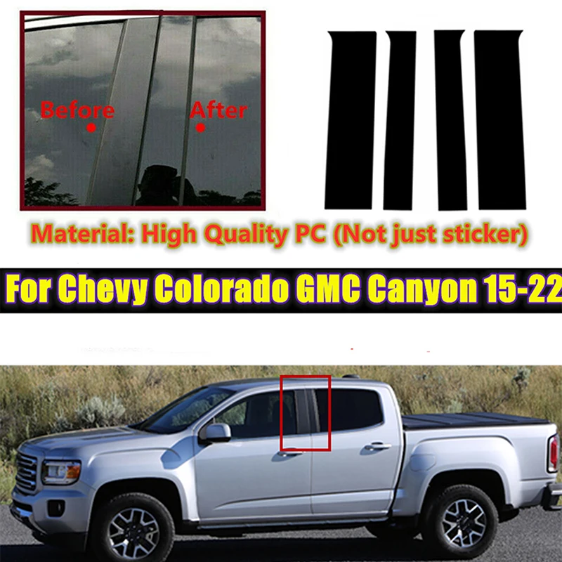 Car Door Pillar Posts for Chevrolet Colorado Crew Cab/Double Cab 2015-2019 2020 2021 2022 Window Trim Cover BC Column Sticker