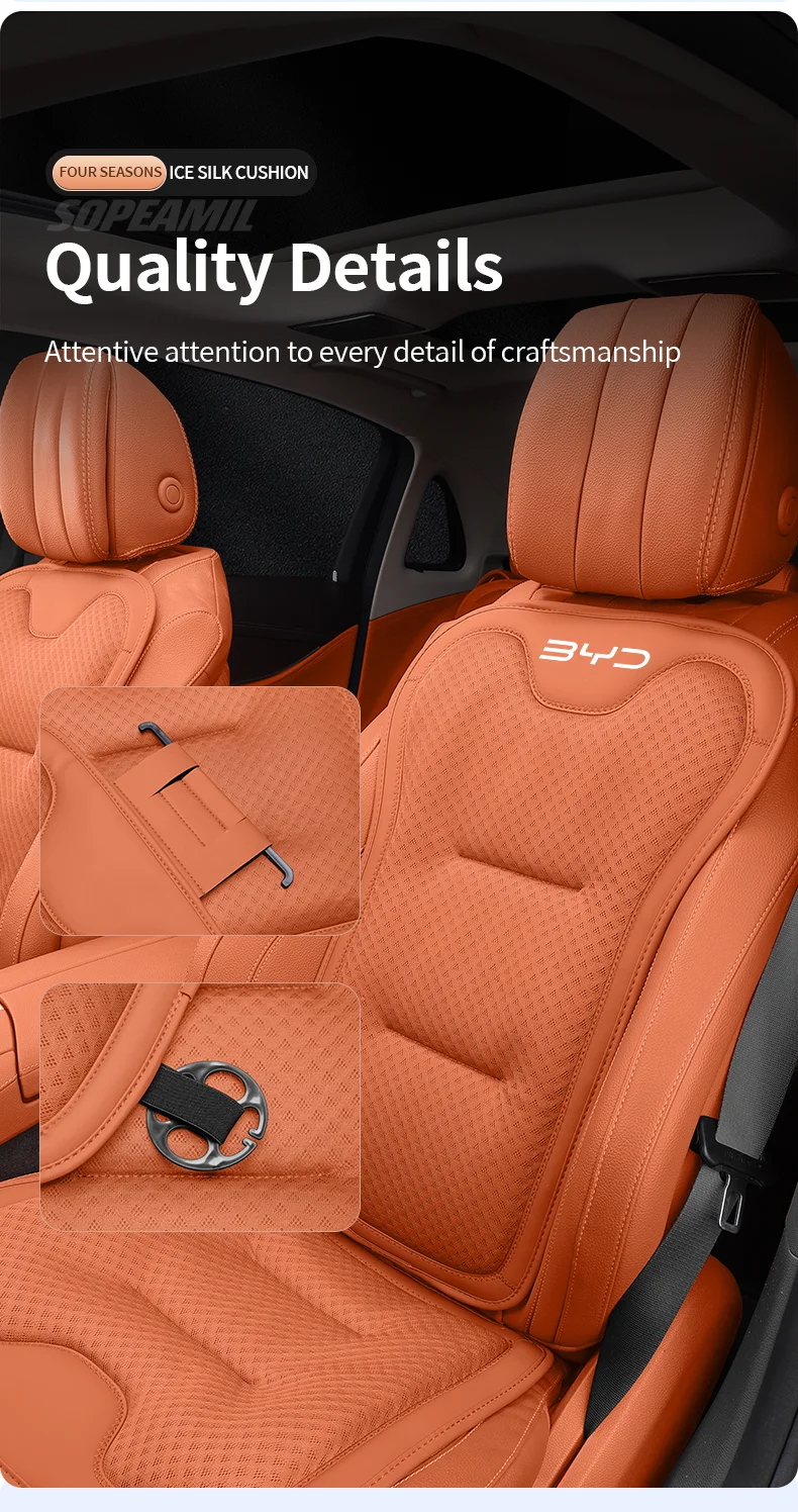 Atmungsaktiver Autositzbezug aus Eisseide, Sitzschutzauflage für BYD Ato 3, Fafengtang F3, E6, Yuan Song Plus EV, F0, Qinhan, Dolphin S6 – Detail 14