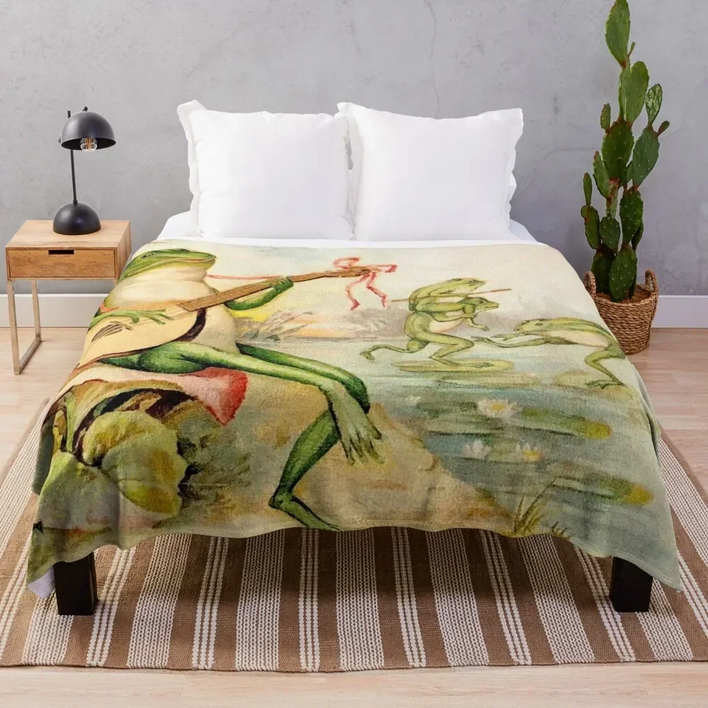 

FROG STRUMMING : Vintage Abstract Entertainment Print Throw Blanket Decoratives Thermal For Decorative Sofa Blankets