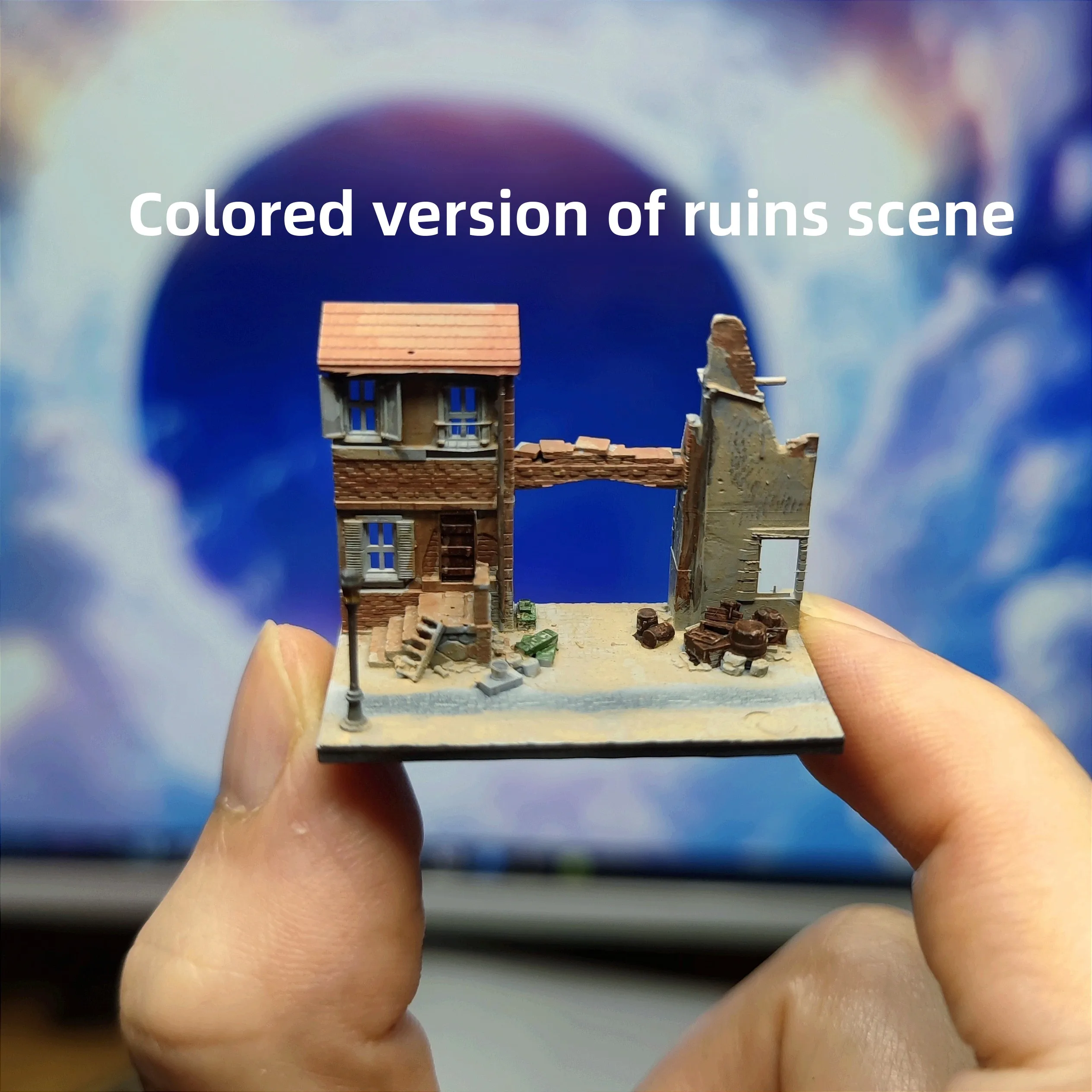 Diorama 1/350/144 Miniaturowy model zniszczonego budynku z czasów wojny Ruiny miejskie Antyczny zestaw do kolorowania Scena Piasek Akcesoria stołowe