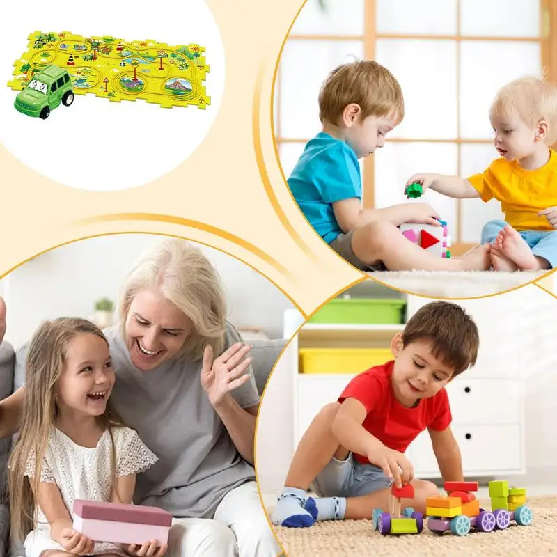 Kids Rail Car Set Plastic Floor Puzzles Racer Track for 3 4 5 6 Year Old Boys Learning Educational Montessori Toys Brain Toys