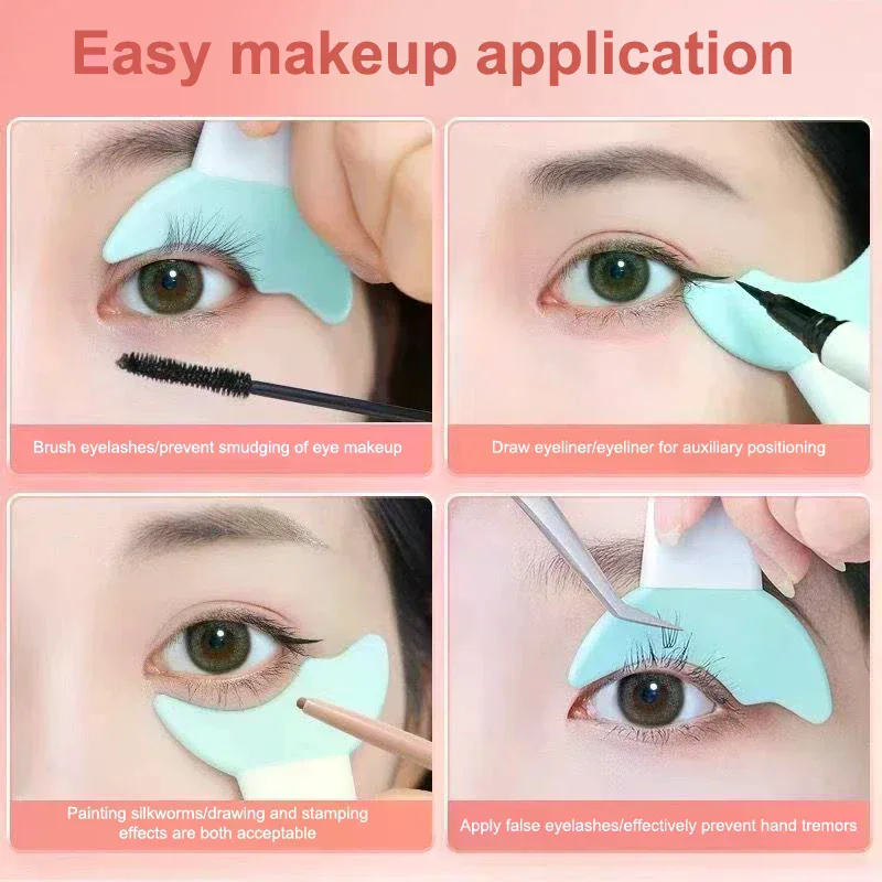 Lot de 5 Gabarits pour Eyeliner, Outil de Maquillage des Yeux, Brosse en Silicone pour Mascara, Aide au Maquillage des Yeux, Applicateur Protecteur, Stoppeur de Cils Multifonctionnel