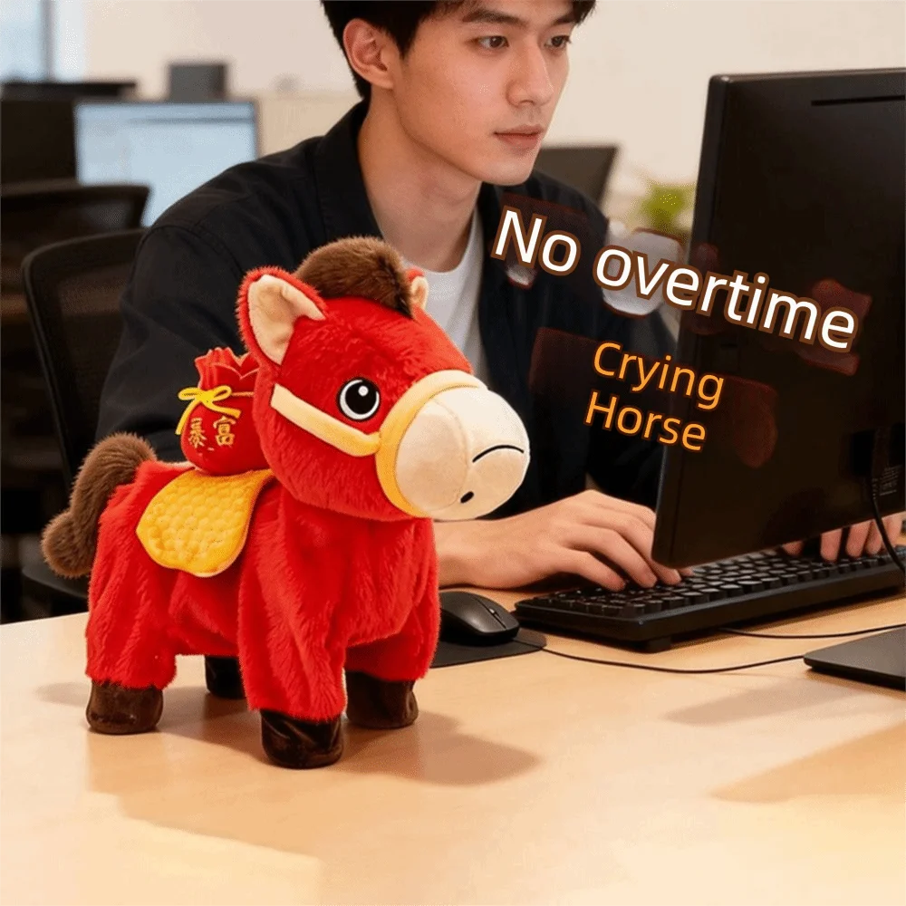 Creative Electric Crying Horse Animal Year of Horse Mascot Pony New Year Gift Soft Simulation Electric Home Decoration