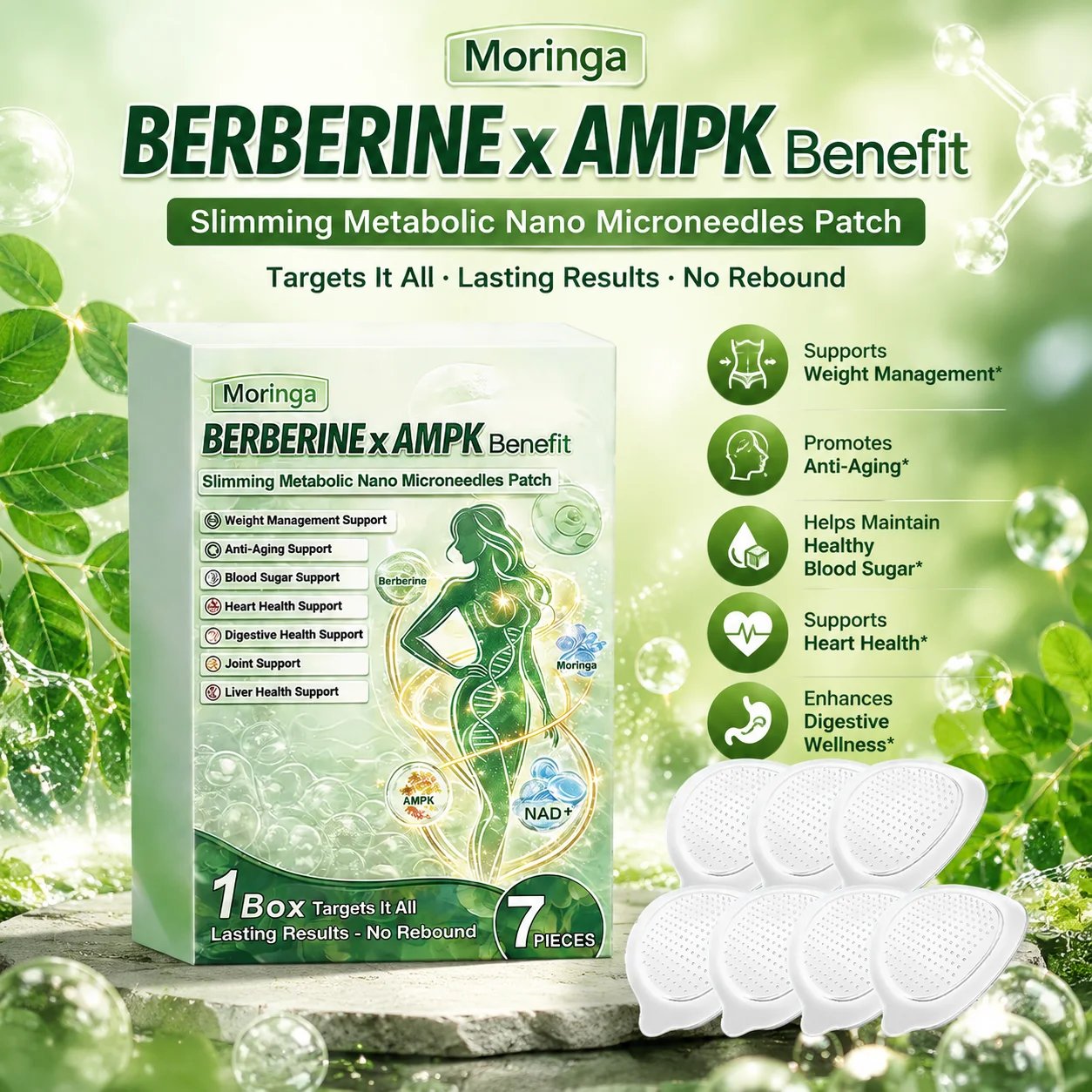 Berberine AMPK NAD+ Nano Microneedle Patch Moringa Body Care Patch Gentle Skin-Friendly Breathable Body Maintenance Comfortable