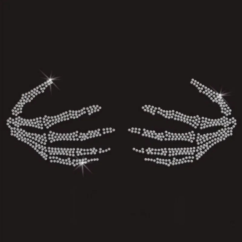 

One Pair Bling SKull Hand sticker hot fix rhinestone motif designs iron on rhinestone transfer designs for sweater garment decor