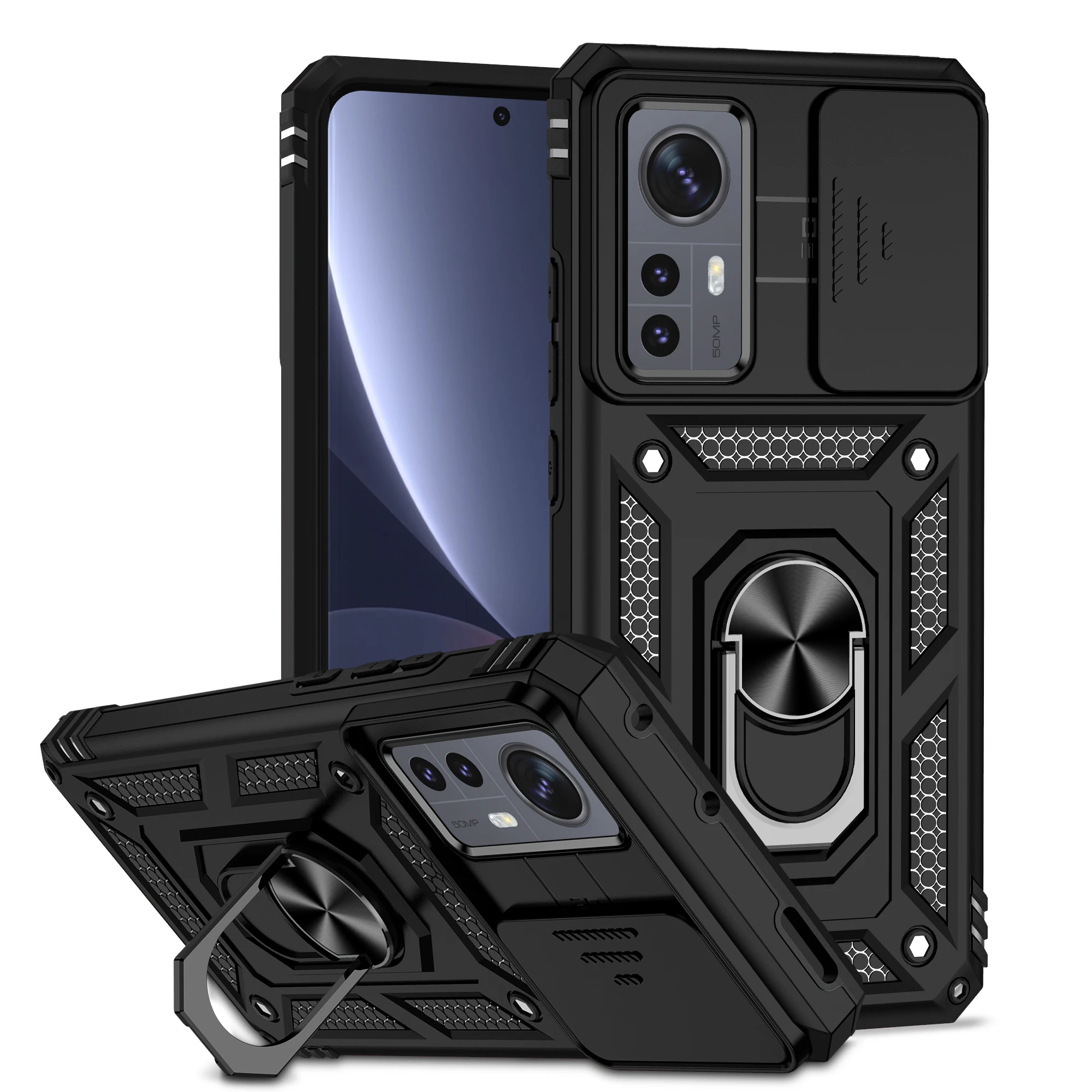 Luxus-Rüstungshülle für Xiaomi 11T 12, 12X13, 13T, 14T, Pro Lite, Ringhalter, Schiebeobjektiv, Ständer, Telefonabdeckung, Schutz, stoßfest – Detail 2