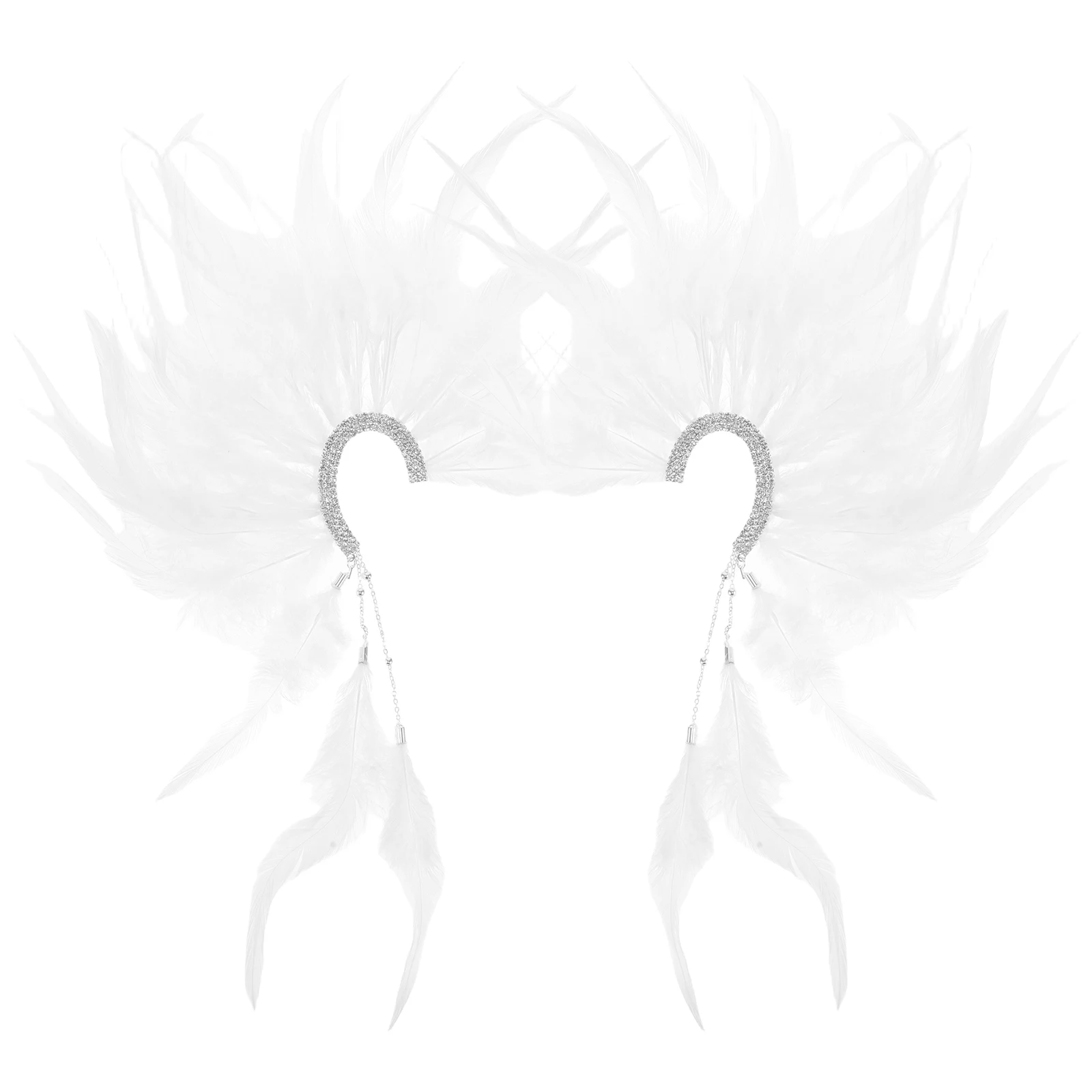 

2 Pcs Ear Clips Feathered Earrings for Women Cosplay Cuff Boho Festival Accessory Non-pierced Wedding Wrap Fairy