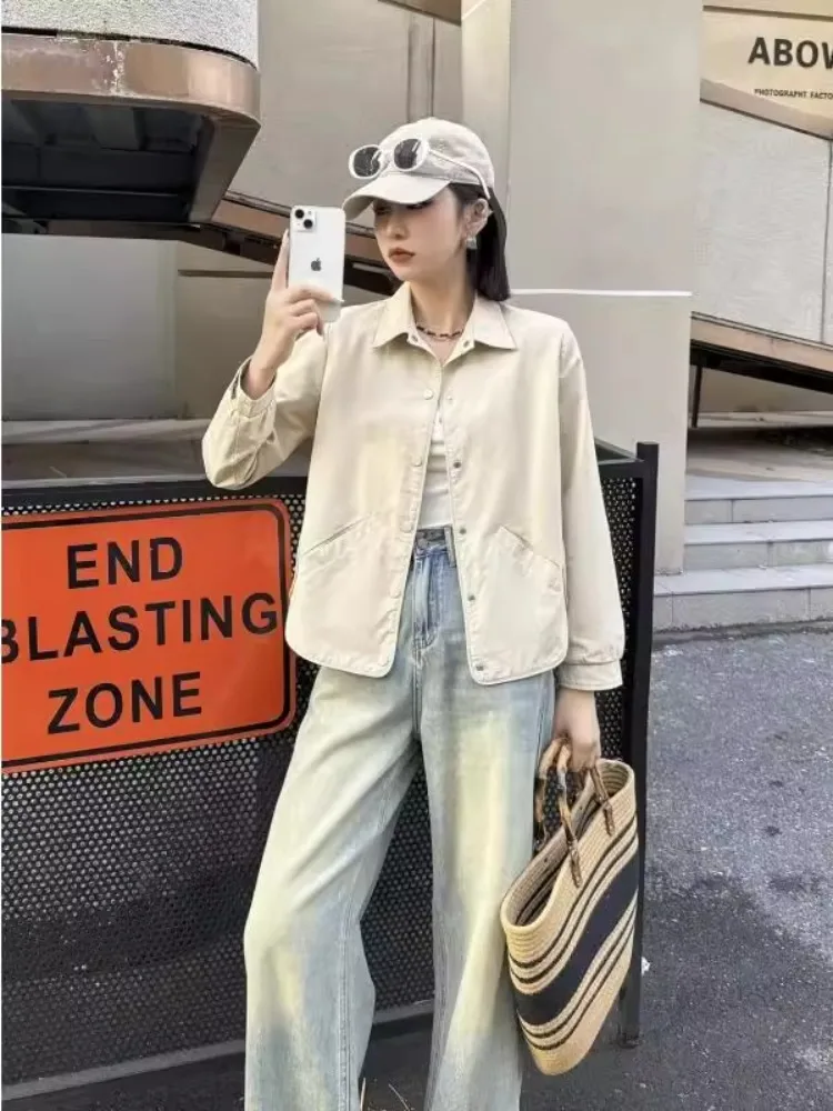 

Chic Cropped Shirt Jacket for Women Spring Fall Lightweight Long Sleeve Casual Coat Petite Fitted Short Outerwear Top