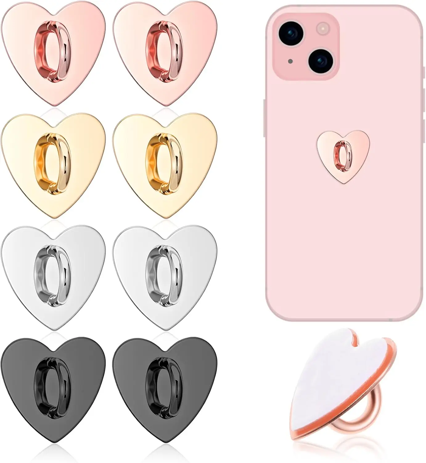 

Набор из 8 штук: Держатели-кольца для телефона, милые крючки-шармы в форме сердца, клейкие кольца-держатели для смартфона, металлические петли-держатели для пальцев