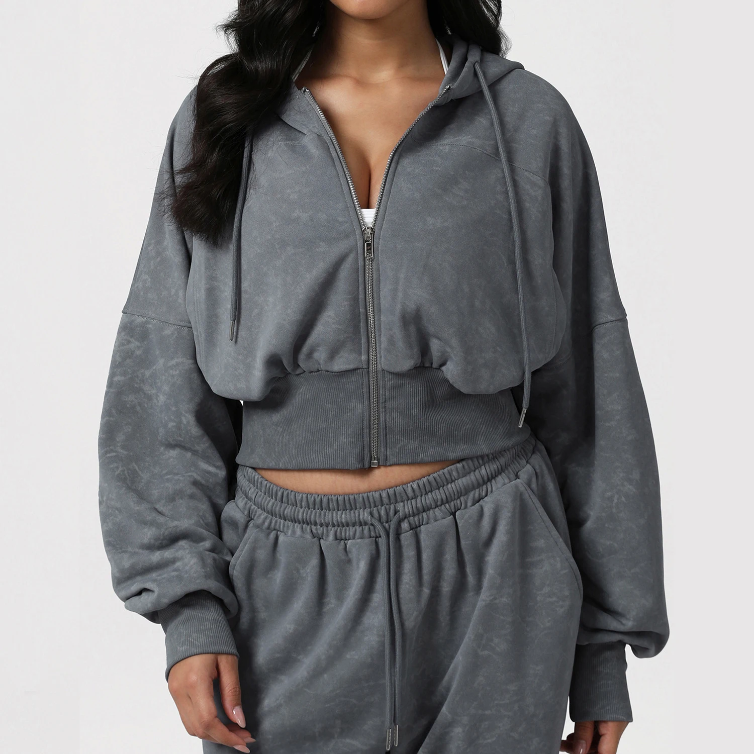 

Autumn Winter Cropped Hooded Jackets Long Sleeve Zipper Up Casual Sports Coat Vintage Print Warm Workout Fitness Running Jacket