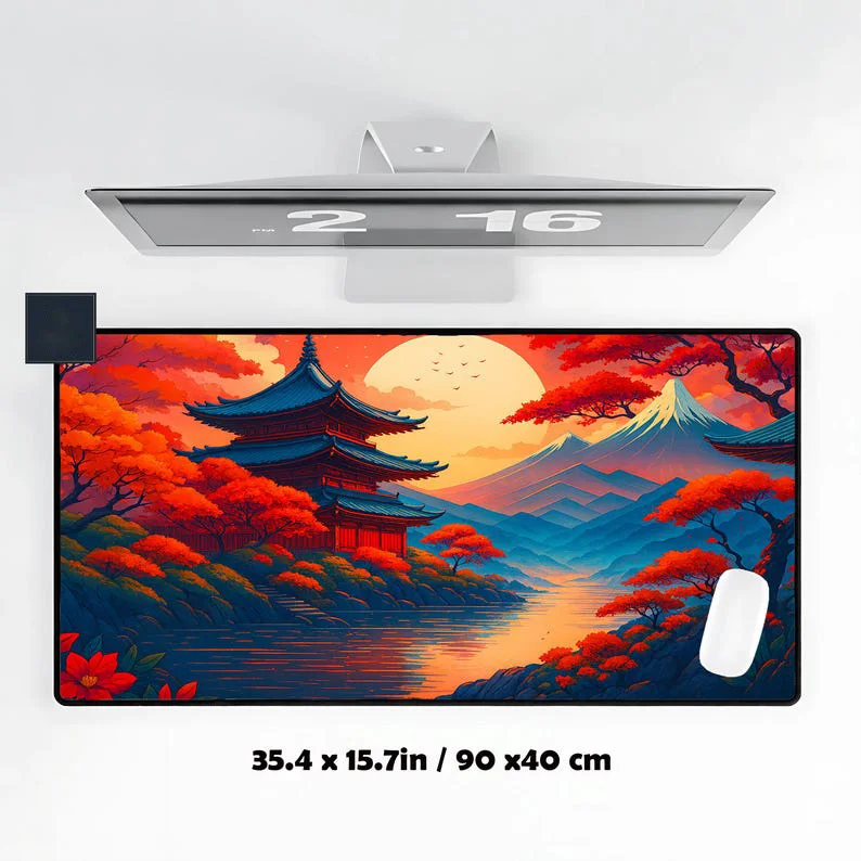 

Japanese Sunset Temple Desk Mat,non-slip and Waterproof Mouse Pad,cute Gaming Desktop Decoration Mat,a Perfect Gift for Friends.