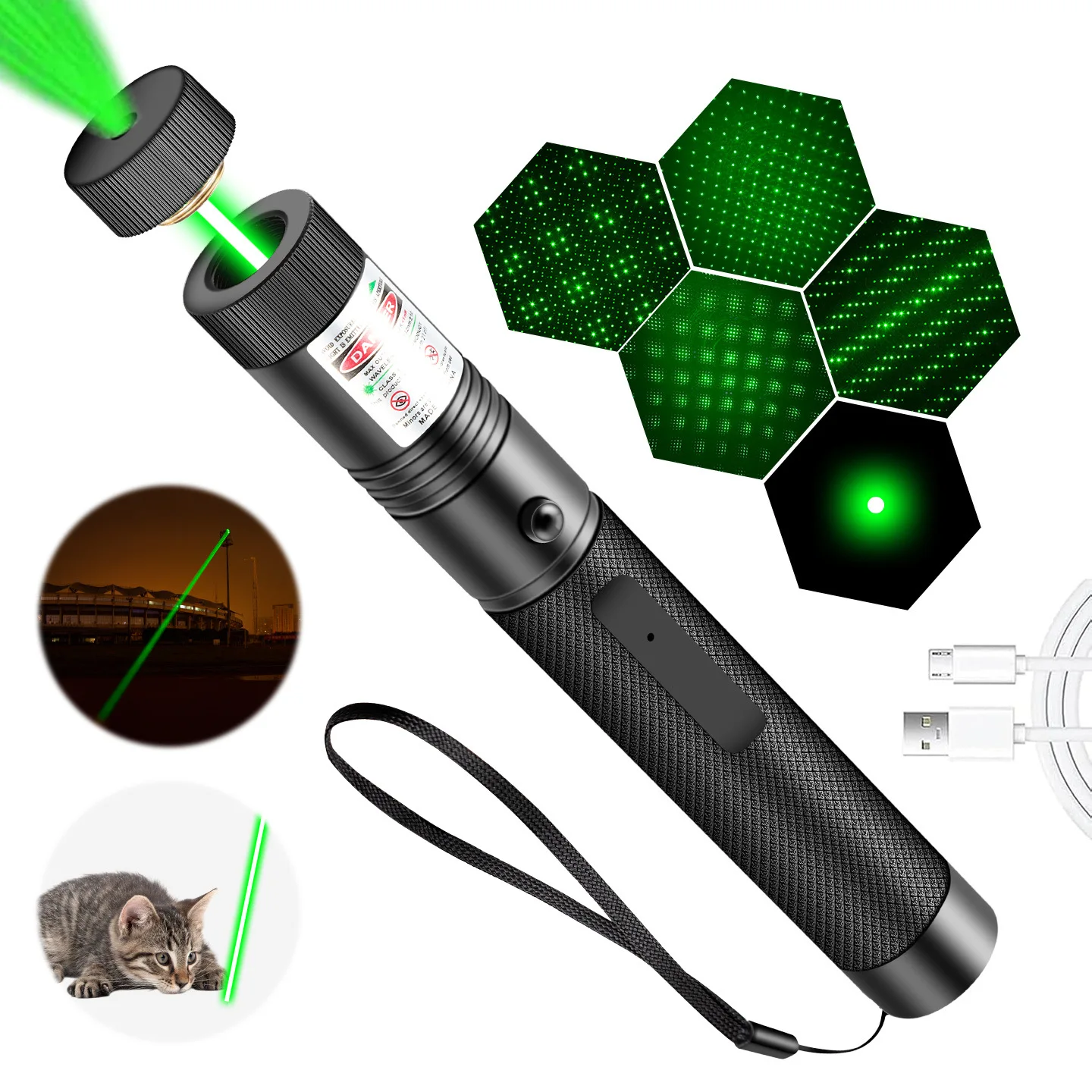 USB Mini Laser LED Light Pen Interactive Cat Toy with Red/Green/Purple LED Pointer Bright Animation for Entertainment
