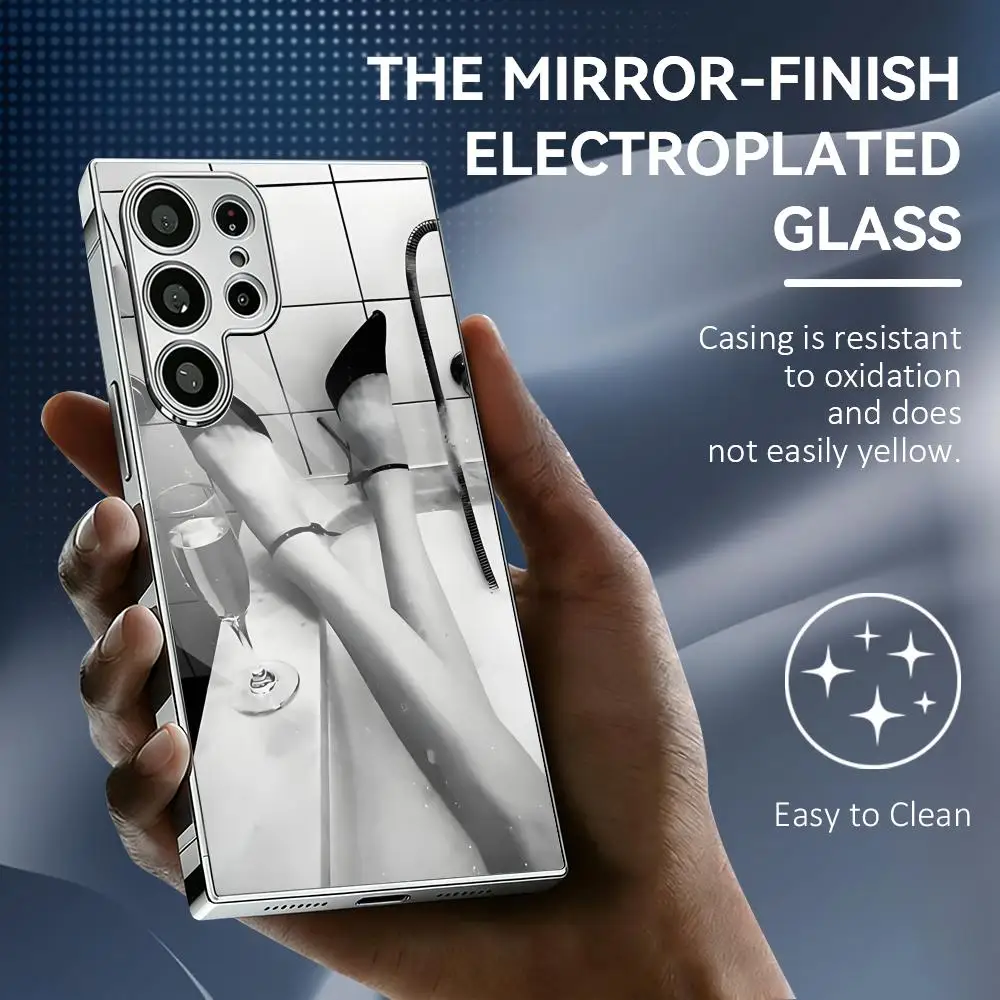 Black White Woman Bathroom Phone Case For Samsung Galaxy S25 S24 S23 Ultra Electroplated Metal Frame Shockproof Cover Phone Case