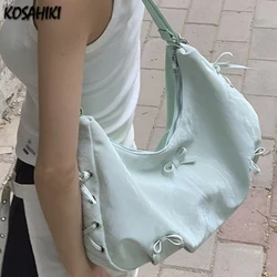 Fashion Solid Bandage Chic Bow Women Handbags All Match Sweet Y2k Aesthetic Tote Bags Office Lady Elegant Shoulder Underarm Bag