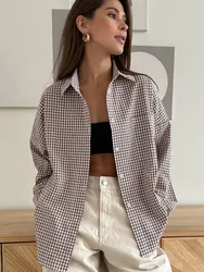 Bornladies 100% Cotton Plaid Minimalist Shirt Office Ladies Autumn New Loose Fashion Top Collar Shirt Jacket Women's Clothing