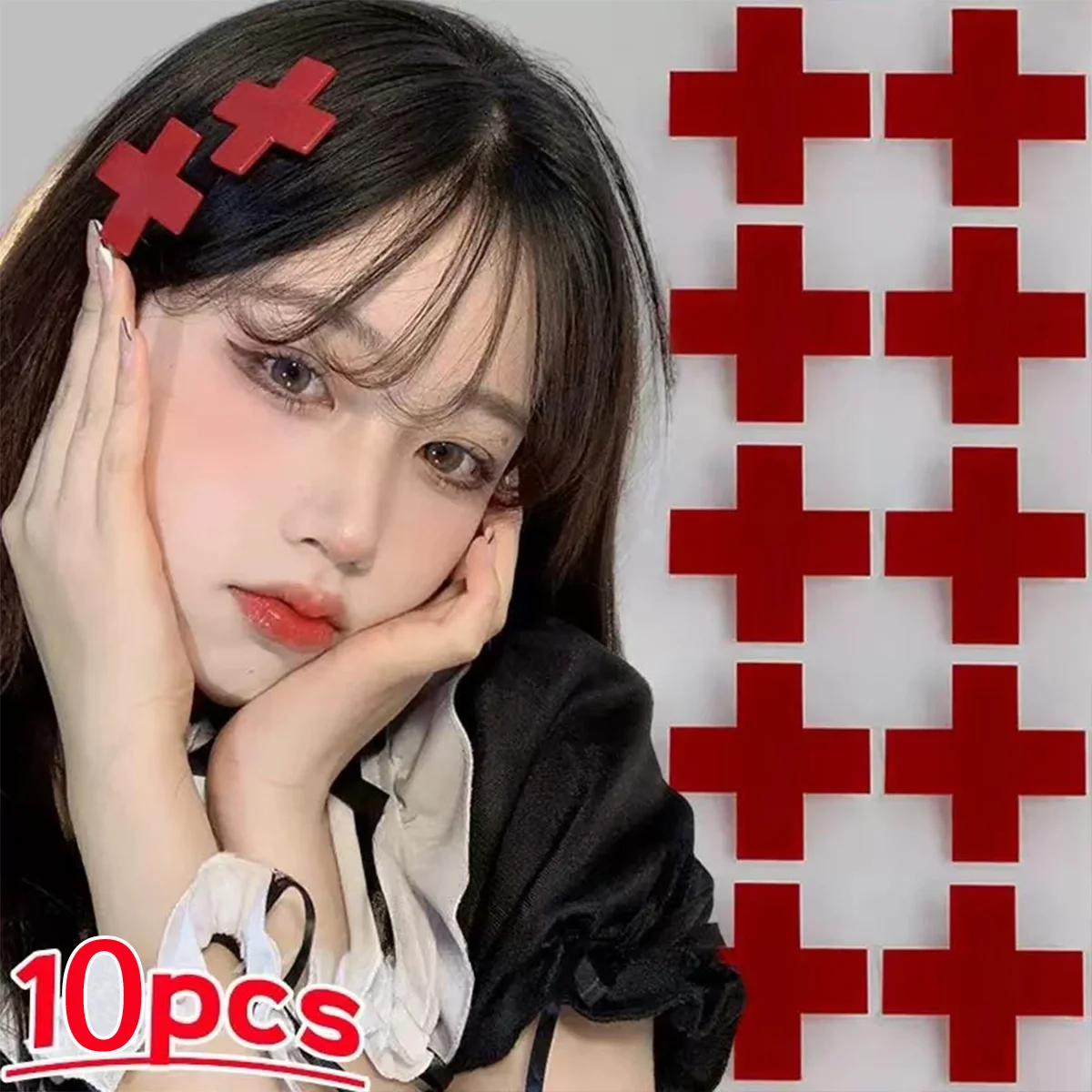 Y2K Anime Girls Red Cross Hair Clips for Women Girls Hair Ac
