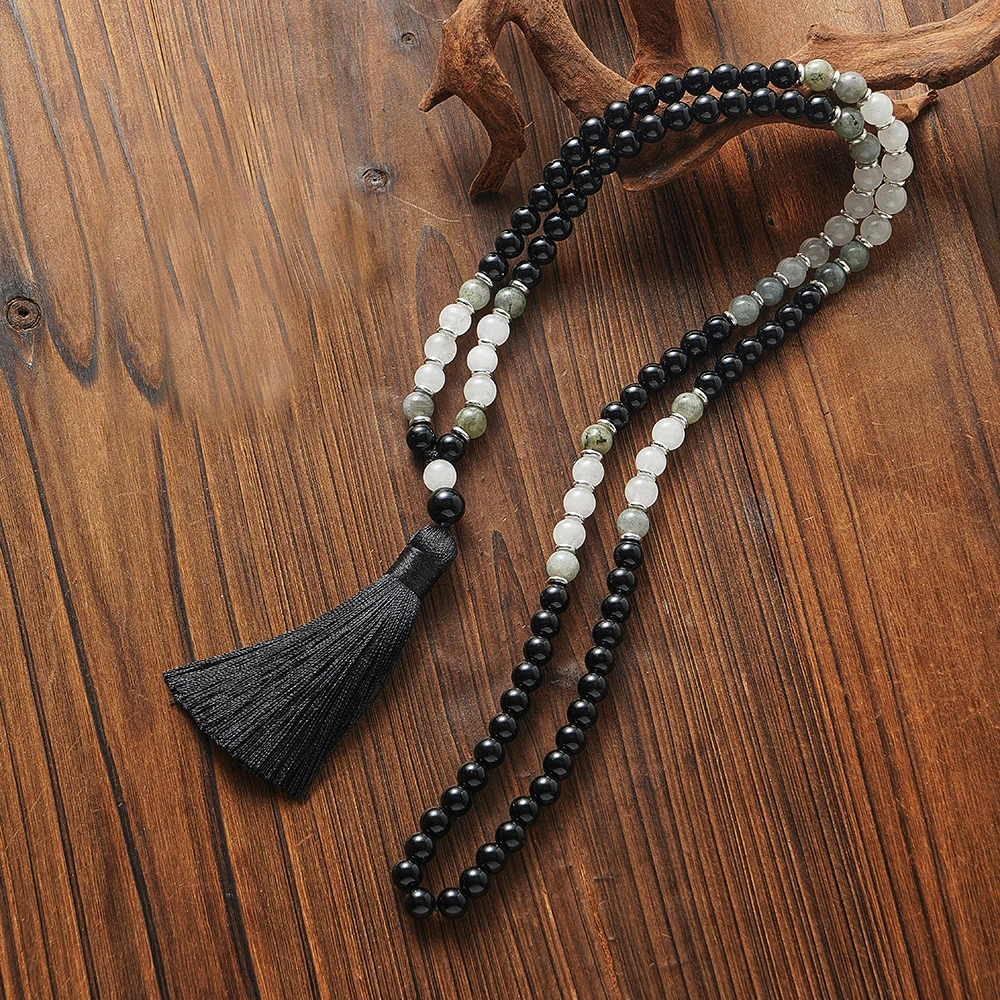 showboho Collier Mala Onyx Noir et Labradorite 8mm 3