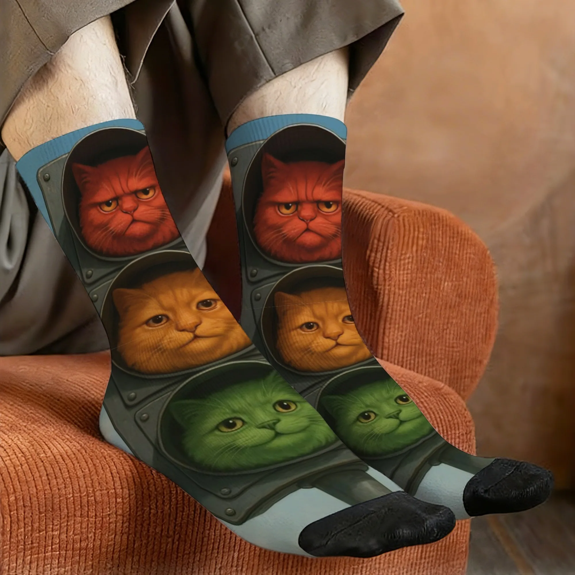 

Мужские носки с принтом кошки в стиле ретро Харадзюку — необычные и забавные повседневные носки в уличном стиле — идеальный подарок для вечеринок и праздников