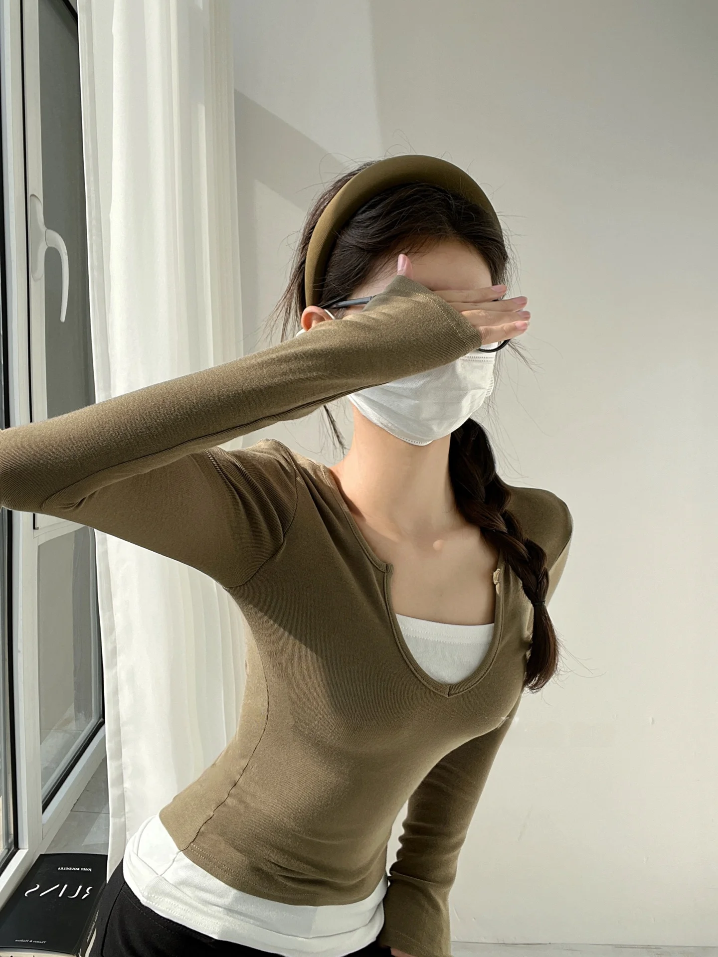 

Футболка с эффектом похудения в американском стиле ретро с v-образным вырезом Blo Long Sve Base irt с высокой талией Ciwalk Girl, повседневный топ без рукавов