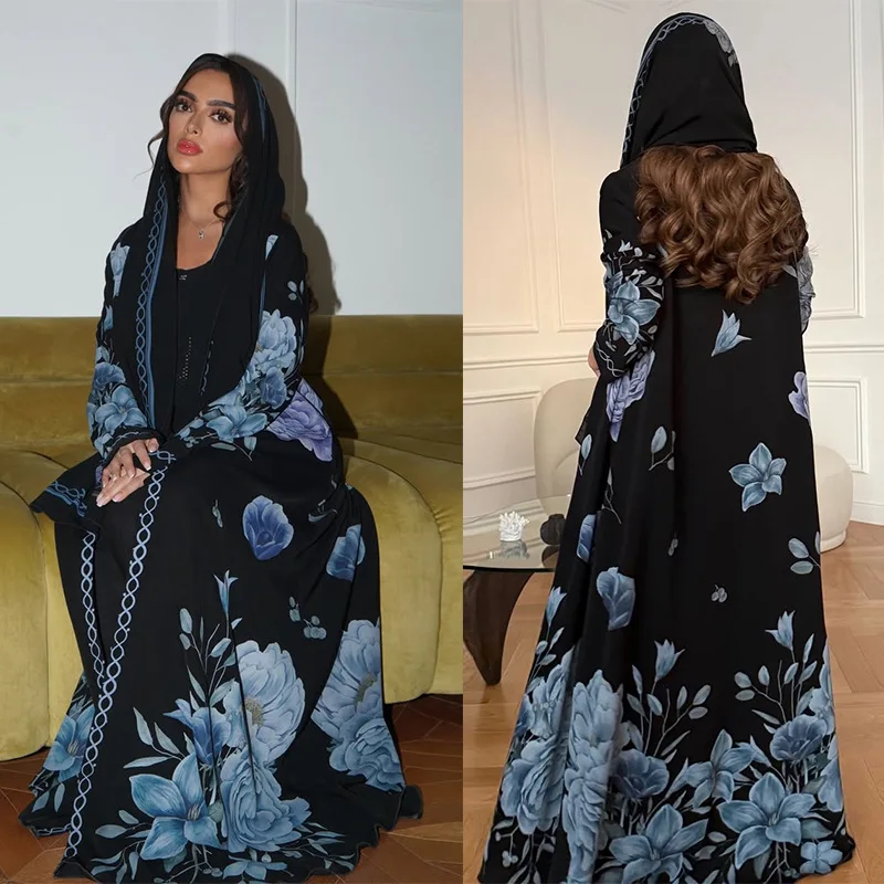 

Eid Abaya Women Muslim Dresses Hijab Flower Print Cardigan Robe Khimar Jalabiya Ramadan Dubai Open Abayas Vestidos Kaftan 2026