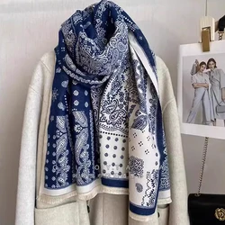 Vintage Design Jacquard Women Autumn Winter Scarf Long Bandanna Imitate Cashmere Shawl Neckerchief Double Sides Wraps