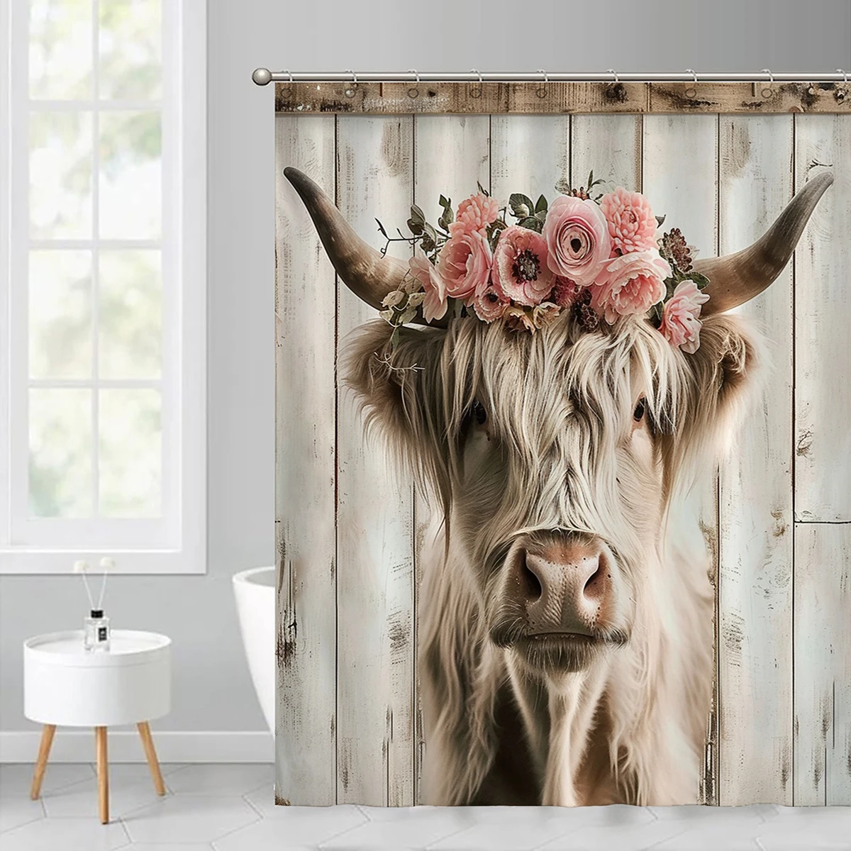 1 pc high ground cow pattern polyester material shower curtain waterproof fabric, thickened anti mold partition curtain for