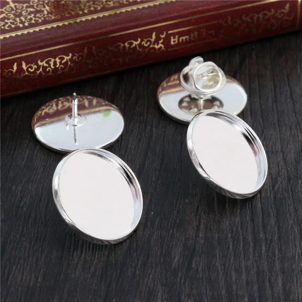 10 Uds 20mm tamaño interior Chapado en plata de bronce Material cobre broche cabujón Base mancuerna en blanco espaciador ajustes Tie Pines de