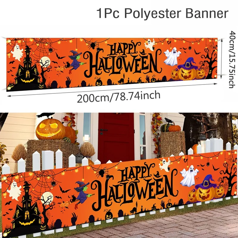 Geist Halloween Kürbis Banner Retro Halloween Party Zeichen Banner Dekorationen Zaun Hof Veranda Zeichen Outdoor Terror Dekorationen – Detail 10