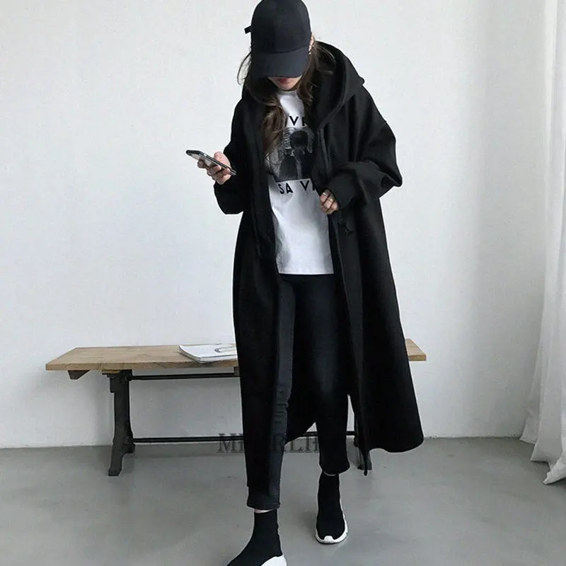 Plus Size 6XL 150kg Women Fleece Trench Coats Without Zipper Black Color Winter Female Coat Open Stitch Ladies Casual Streetwear