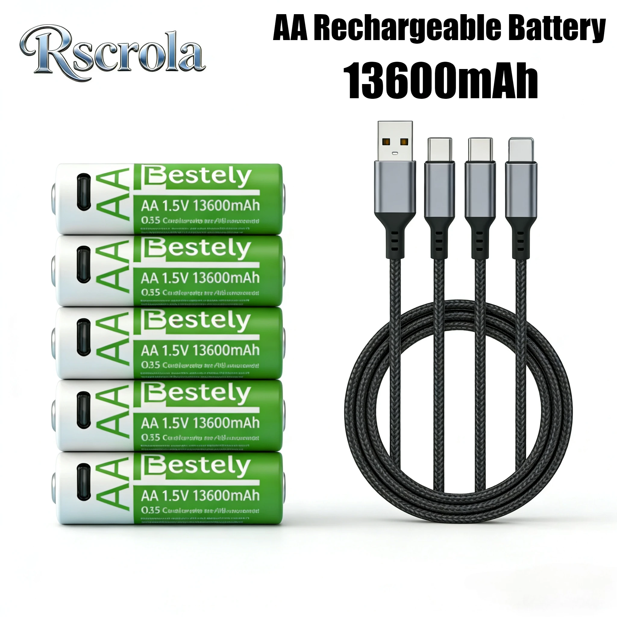 

AA 13600mAh rechargeable battery USB 1.5V lithium large capacity mouse fingerprint lock handle can be quickly charged
