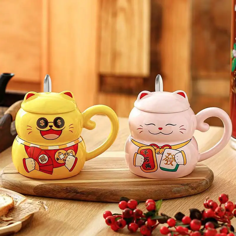 Lucky Cat Ceramic Coffee Mug Cat Lid Creative Cute Cartoon Cute Breakfast Gift Water Bottle Office Drinking Utensils Drinkware