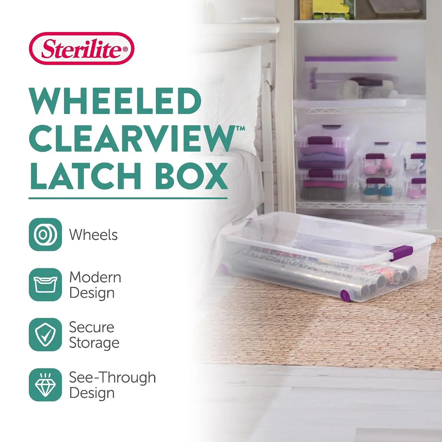 16-Pack 60 Quart ClearView Latch Box, Wheeled Underbed Organizer Bins with Latching Lids - Clear Plastic Organization Containers