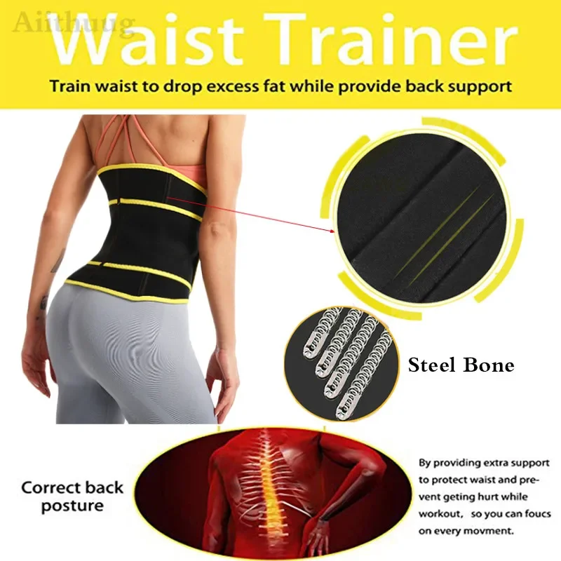 Aiithuug Women Neoprene Waist Trainer Belt Double Straps Slimming Girdle Gym Corsets Hot Sweating Shaper Girdle Waist Training