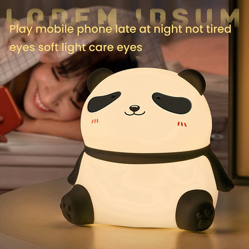 Cute Panda Silicone LED Night Light, USB Recarregável, Lâmpada de cabeceira, Temporizador, Room Decor, Crianças Nightlight, Presente