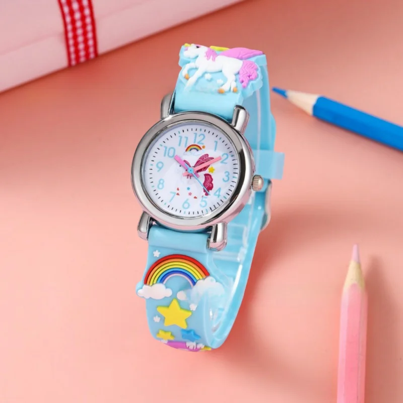 Reloj de cuarzo para niña y estudiante, pulsera de dibujos animados cute3d, venta al por mayor y al por menor, 2024